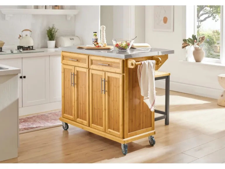 SoBuy Kücheninsel Küchenwagen Küchenschrank Servierwagen Bambus 115cm FKW69-N