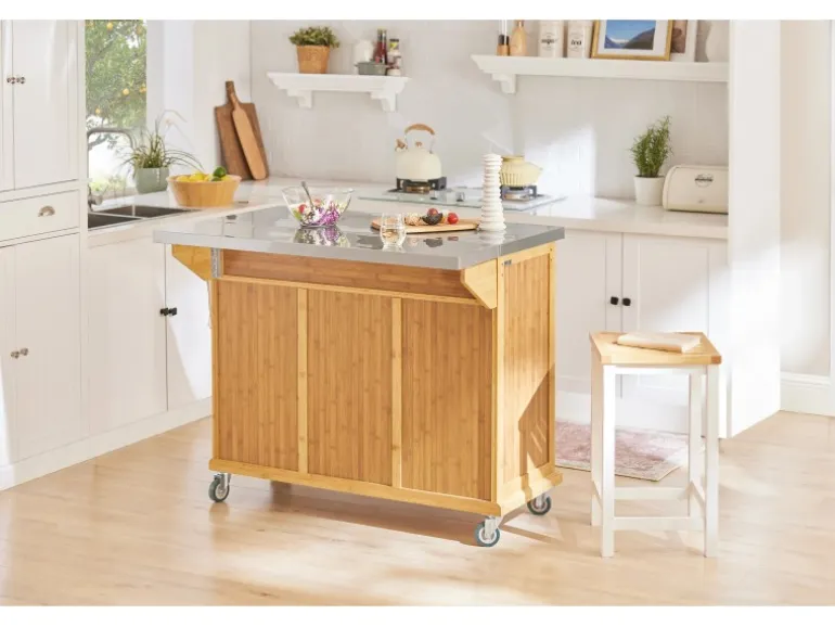 SoBuy Kücheninsel Küchenwagen Küchenschrank Servierwagen Bambus 115cm FKW69-N