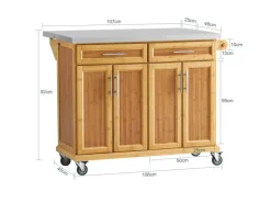 SoBuy Kücheninsel Küchenwagen Küchenschrank Servierwagen Bambus 115cm FKW69-N