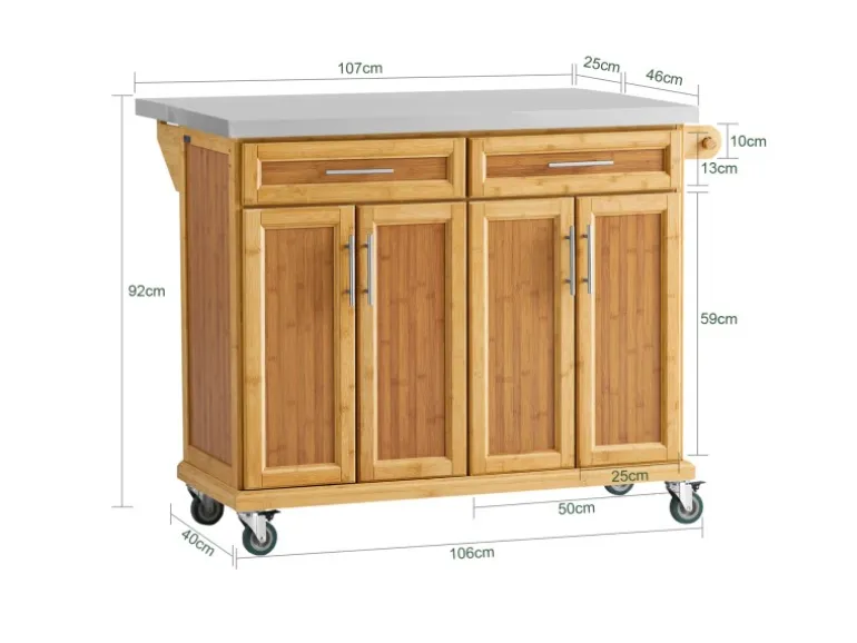 SoBuy Kücheninsel Küchenwagen Küchenschrank Servierwagen Bambus 115cm FKW69-N