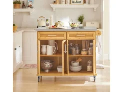 SoBuy Kücheninsel Küchenwagen Küchenschrank Servierwagen Bambus 115cm FKW69-N