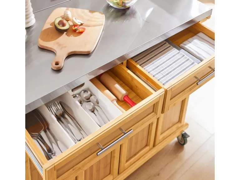 SoBuy Kücheninsel Küchenwagen Küchenschrank Servierwagen Bambus 115cm FKW69-N