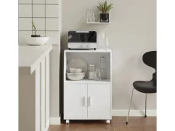 SoBuy Küchenschrank Mikrowellenschrank mit 2 Ablagen und 2 Türen FRG241-W