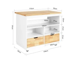 SoBuy Küchenwagen Kücheninsel Rollwagen Sideboard Servierwagen FKW107-WN