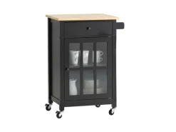 SoBuy Küchenwagen mit 1 Tür Servierwagen Rollwagen Schwarz FKW98-SCH
