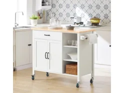 SoBuy Küchenwagen mit Arbeitsplatte Küchenschrank Küchentrolley Weiß FKW103-WN