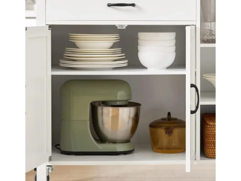 SoBuy Küchenwagen mit Arbeitsplatte Küchenschrank Küchentrolley Weiß FKW103-WN