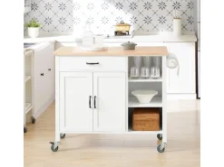 SoBuy Küchenwagen mit Arbeitsplatte Küchenschrank Küchentrolley Weiß FKW103-WN