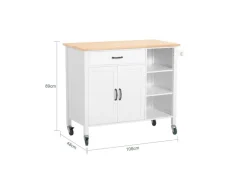 SoBuy Küchenwagen mit Arbeitsplatte Küchenschrank Küchentrolley Weiß FKW103-WN