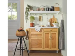 SoBuy Küchenwagen Servierwagen Kücheninsel Küchenschrank aus Bambus FKW70-N