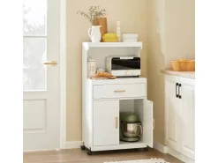 SoBuy Mikrowellenschrank mit Rollen Küchenwagen Weiß 62cm FSB12-W
