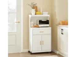 SoBuy Mikrowellenschrank mit Rollen Küchenwagen Weiß 62cm FSB12-W