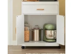 SoBuy Mikrowellenschrank mit Rollen Küchenwagen Weiß 62cm FSB12-W