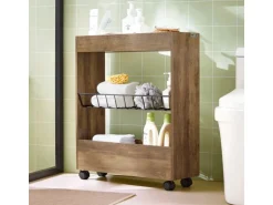 SoBuy Nischenregal mit 3 Etagen Küchenregal Badezimmerregal Rollwagen BZR46-N