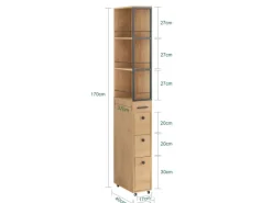 SoBuy Nischenregal mit Rollen und 3 Schubladen Schmal 20x170x40cm NSR13-N