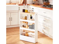 SoBuy Nischenwagen mit 4 Etagen Küchenregal Schmal Weiß 15x80x50cm NSR12-W