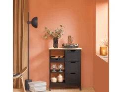 SoBuy Servierwagen Küchenwagen mit 2 Ablagen und 1 Tablett Küchenregal 67x84x37cm Schwarz FKW79-SCH