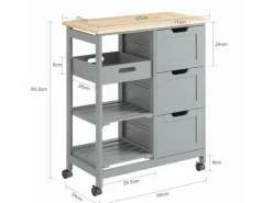 SoBuy Servierwagen Küchenwagen mit 2 Ablagen und 1 Tablett Küchenregal 67x84x37cm Grau FKW79-HG