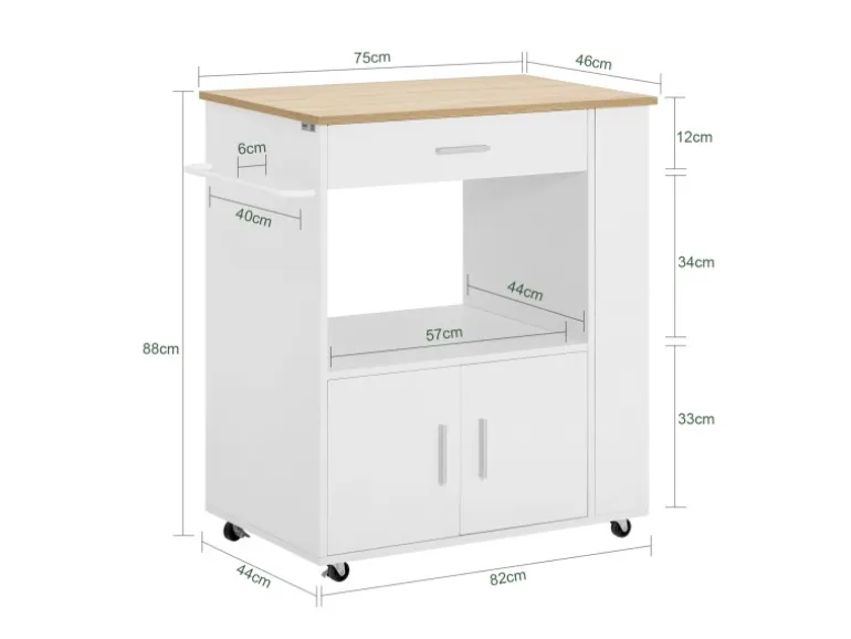 SoBuy Servierwagen Küchenwagen Rollwagen Küchenrollwagen Weiß FKW113-WN
