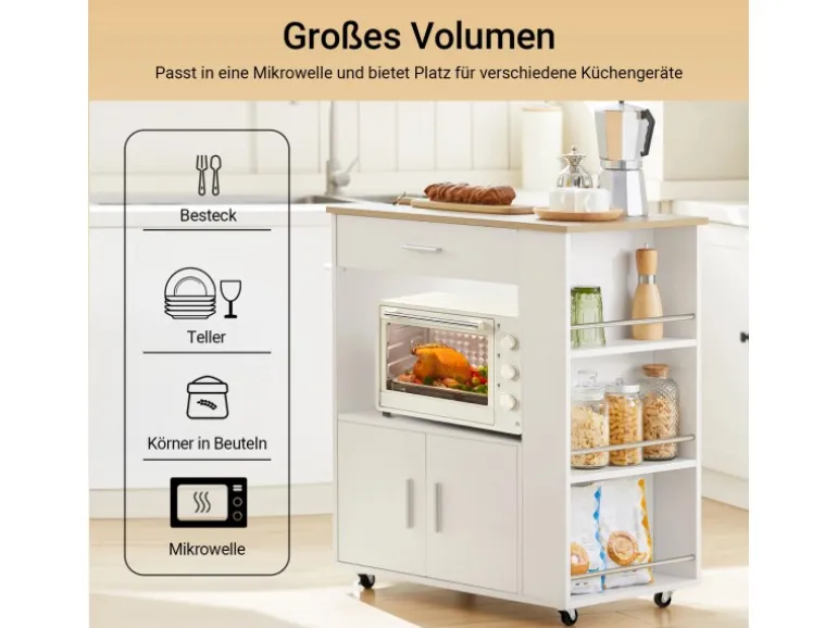 SoBuy Servierwagen Küchenwagen Rollwagen Küchenrollwagen Weiß FKW113-WN