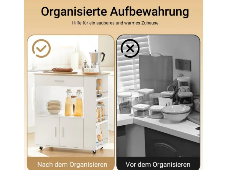 SoBuy Servierwagen Küchenwagen Rollwagen Küchenrollwagen Weiß FKW113-WN