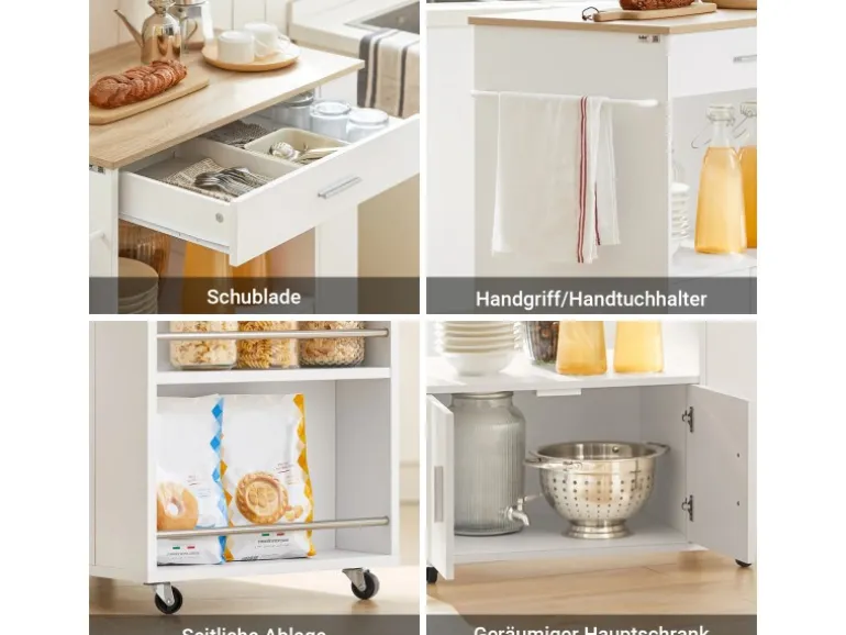 SoBuy Servierwagen Küchenwagen Rollwagen Küchenrollwagen Weiß FKW113-WN