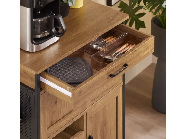 SoBuy Servierwagen Küchenwagen Rollwagen mit Schubladen und Weinregal 67x88x37cm FKW134-N