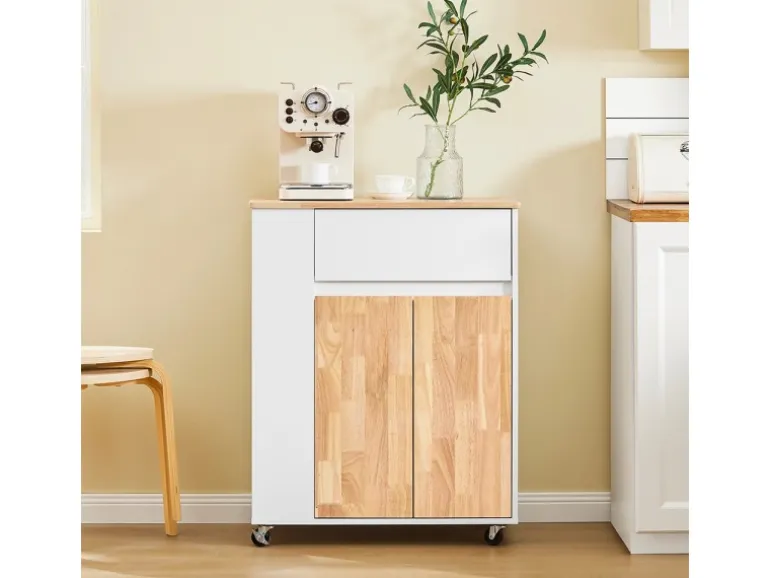 SoBuy Servierwagen Küchenwagen mit Schublade und Seitenregal Küchenschrank 70x90x40cm FKW132-WN