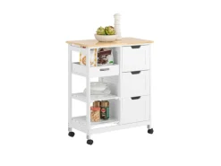 SoBuy Servierwagen Küchenwagen mit 2 Ablagen und 1 Tablett Küchenregal 67x84x37cm Weiß FKW79-W