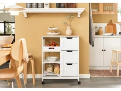 SoBuy Servierwagen Küchenwagen mit 2 Ablagen und 1 Tablett Küchenregal 67x84x37cm Weiß FKW79-W