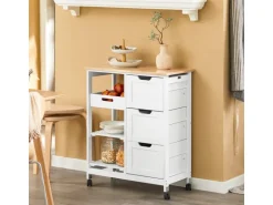 SoBuy Servierwagen Küchenwagen mit 2 Ablagen und 1 Tablett Küchenregal 67x84x37cm Weiß FKW79-W