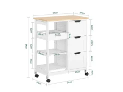 SoBuy Servierwagen Küchenwagen mit 2 Ablagen und 1 Tablett Küchenregal 67x84x37cm Weiß FKW79-W