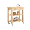 SoBuy Servierwagen mit 2 Ablagen Küchenwagen Küchenregal Kautschukholz 80x90x40cm Natur FKW24-N