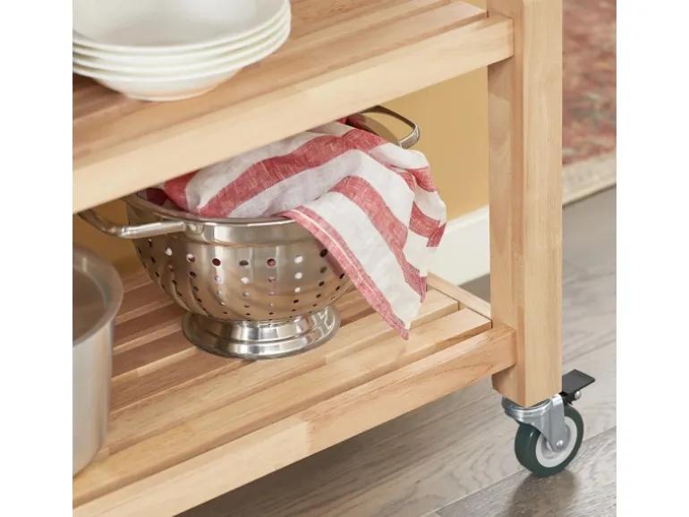 SoBuy Servierwagen mit 2 Ablagen Küchenwagen Küchenregal Kautschukholz 80x90x40cm Natur FKW24-N
