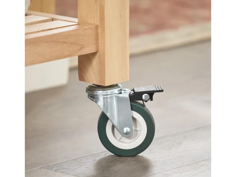 SoBuy Servierwagen mit 2 Ablagen Küchenwagen Küchenregal Kautschukholz 80x90x40cm Natur FKW24-N