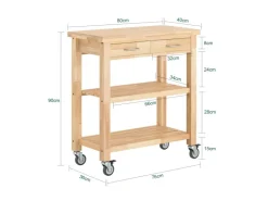 SoBuy Servierwagen mit 2 Ablagen Küchenwagen Küchenregal Kautschukholz 80x90x40cm Natur FKW24-N