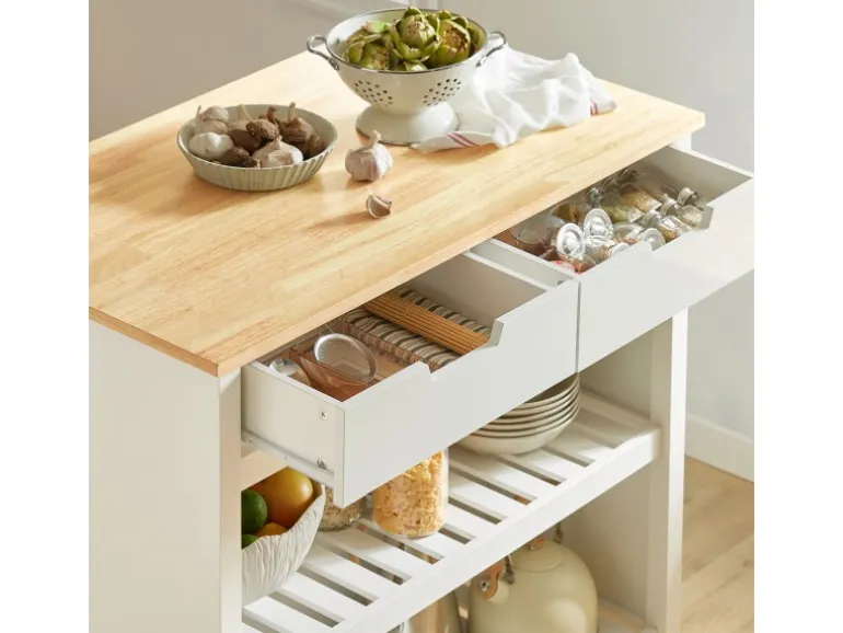 SoBuy Servierwagen mit 2 Ablagen Küchenwagen Küchenregal 98x94x58cm Weiß FKW74-WN