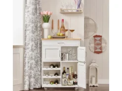 SoBuy Servierwagen mit Flaschenablagen Küchenwagen Rollwagen Weiß FKW45-WN