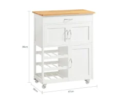 SoBuy Servierwagen mit Flaschenablagen Küchenwagen Rollwagen Weiß FKW45-WN