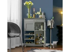 SoBuy Servierwagen mit Flaschenablagen Küchenwagen Rollwagen Hellgrau FKW45-HG