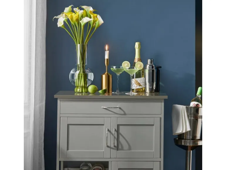 SoBuy Servierwagen mit Flaschenablagen Küchenwagen Rollwagen Hellgrau FKW45-HG