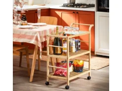 SoBuy Servierwagen mit Rollen Küchenwagen Küchenregal Natur 65x80x35cm SVW24-N
