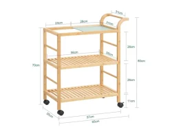 SoBuy Servierwagen mit Rollen Küchenwagen Küchenregal Natur 65x80x35cm SVW24-N