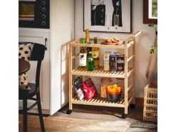 SoBuy Servierwagen mit Rollen Küchenwagen Küchenregal Natur 65x80x35cm SVW24-N