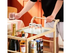 SoBuy Servierwagen mit Rollen Küchenwagen Küchenregal Natur 65x80x35cm SVW24-N