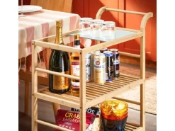 SoBuy Servierwagen mit Rollen Küchenwagen Küchenregal Natur 65x80x35cm SVW24-N