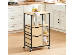 SoBuy Servierwagen Rollwagen mit Schubladen Küchenwagen mit 3 Ablagen 53x88x37cm FKW111-N