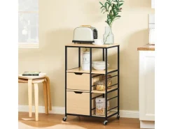 SoBuy Servierwagen Rollwagen mit Schubladen Küchenwagen mit 3 Ablagen 53x88x37cm FKW111-N