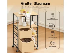 SoBuy Servierwagen Rollwagen mit Schubladen Küchenwagen mit 3 Ablagen 53x88x37cm FKW111-N