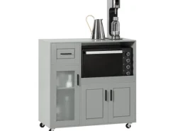 SoBuy Sideboard auf Rollen Küchenwagen Mikrowellenschrank Rollwagen FSB78-HG